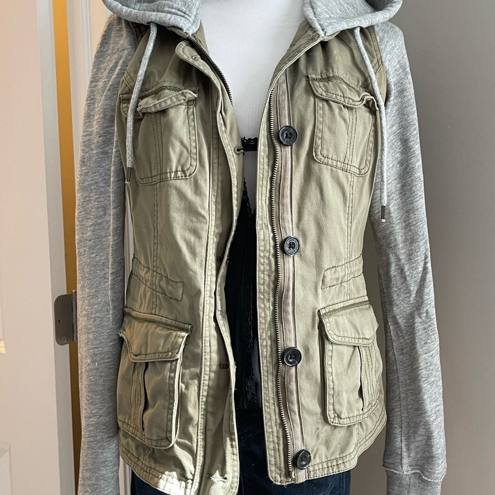 Y2K Abercrombie & Fitch Olive Green and Gray Jacket